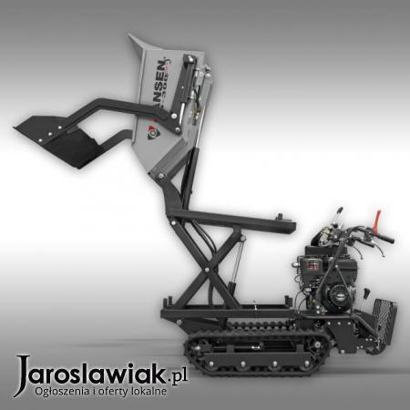 Wozidło na gąsienicach, 9 kM, 500 kg, w zestawie łyżka załadunkowa i podnoszona wywrotka.