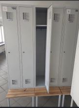 Szafa metalowa BHP + ławka, meble biurowe